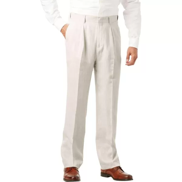 KingSize Mens Big ampamp Tall Linen Blend Plain Front Dress PantsNatural