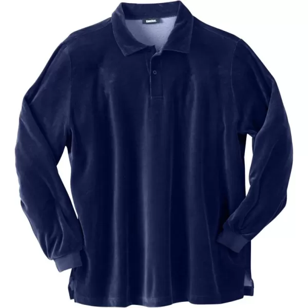 KingSize Mens Big ampamp Tall LongSleeve Velour PoloNavy 0049