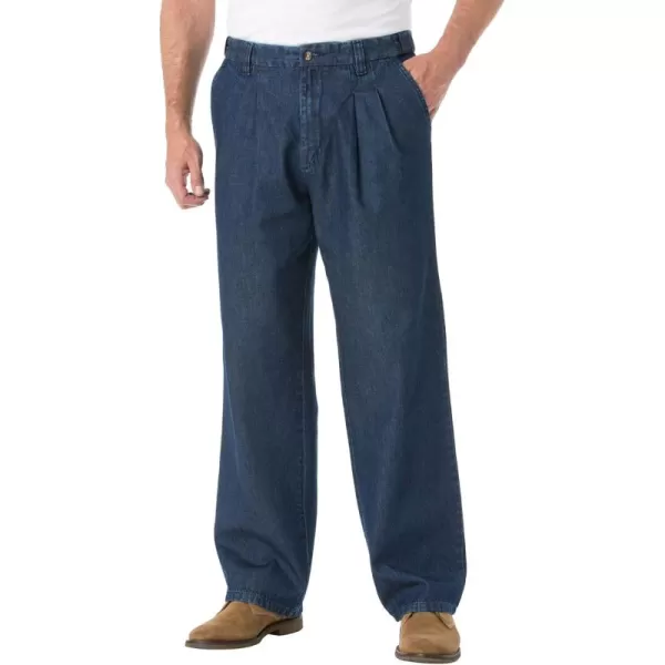KingSize Mens Big ampamp Tall Relaxed Fit Comfort Waist PleatFront Expandable JeansIndigo