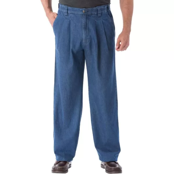 KingSize Mens Big ampamp Tall Relaxed Fit Comfort Waist PleatFront Expandable JeansStonewash