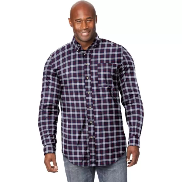 KingSize Mens Bigampamp Tall Long Sleeve Wrinkle Free Sport ShirtDark Blue Plaid