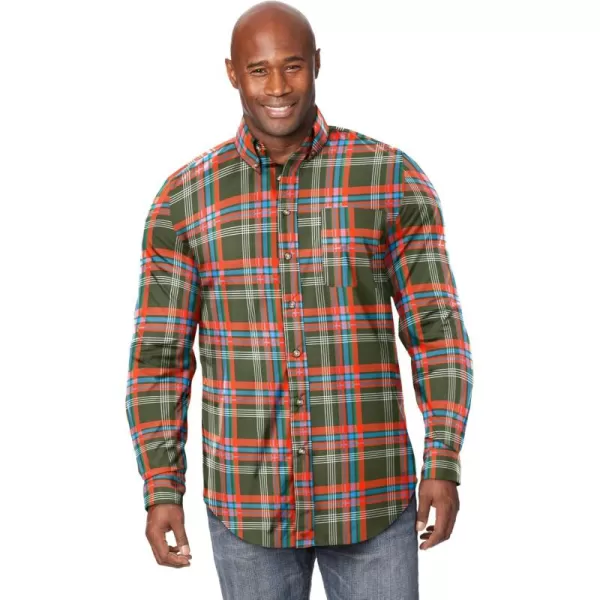 KingSize Mens Bigampamp Tall Long Sleeve Wrinkle Free Sport ShirtGreen Plaid