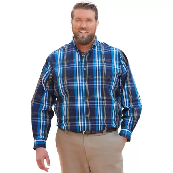 KingSize Mens Bigampamp Tall Long Sleeve Wrinkle Free Sport ShirtMidnight Navy Plaid