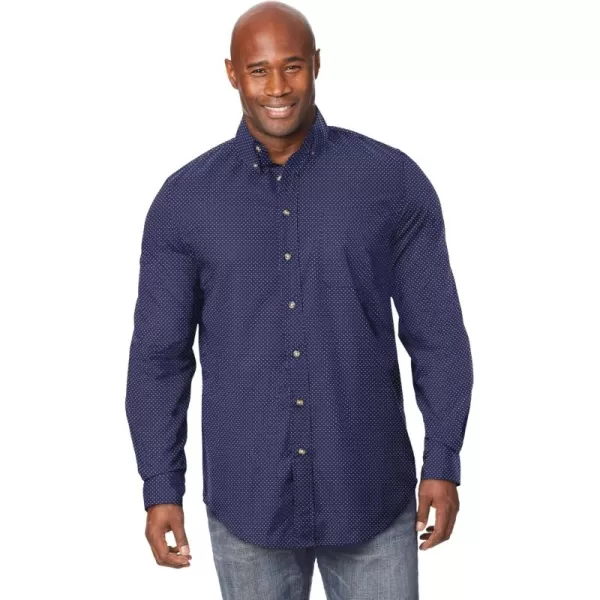 KingSize Mens Bigampamp Tall Long Sleeve Wrinkle Free Sport ShirtNavy White Pindot