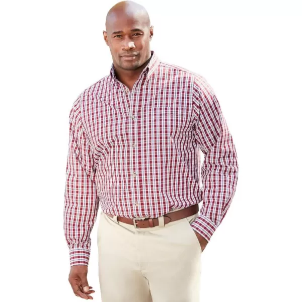 KingSize Mens Bigampamp Tall Long Sleeve Wrinkle Free Sport ShirtRich Burgundy Check