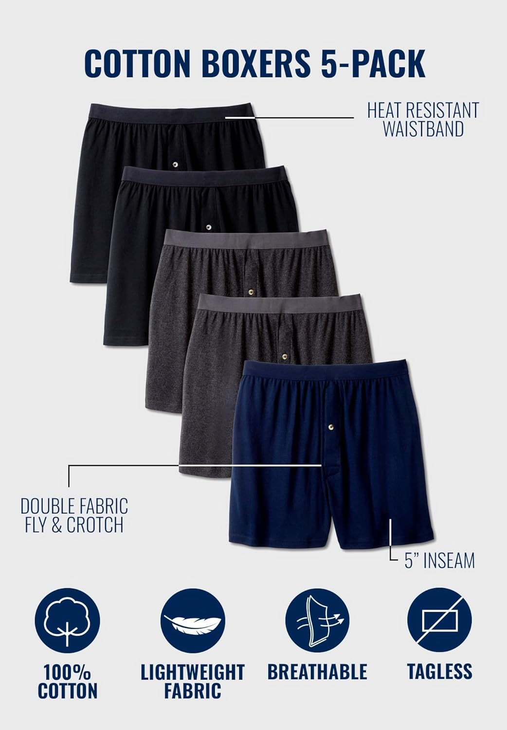 imageKingSize Mens Big ampamp Tall Cotton Boxers 3PackAssorted Colors 5 Pack