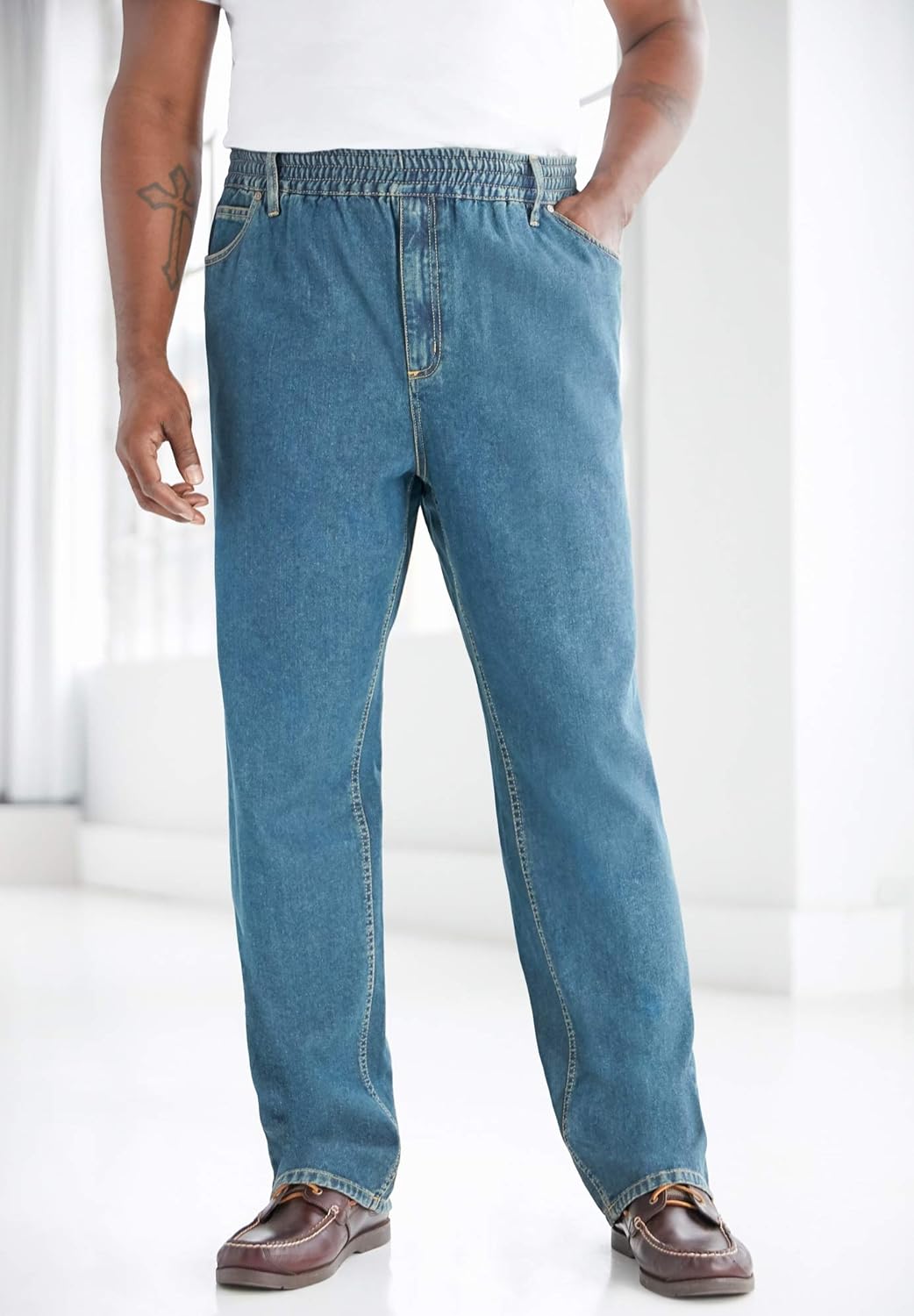 KingSize Mens Big ampamp Tall Loose Fit Comfort Waist JeansVintage Wash