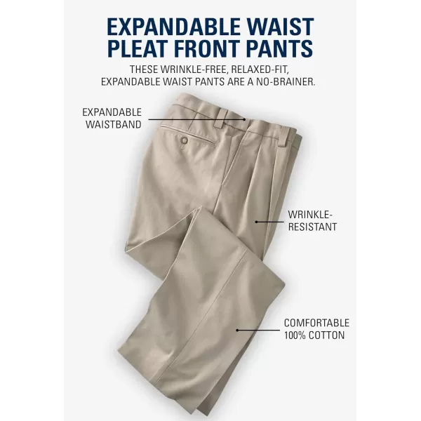 KingSize Mens Big ampamp Tall Relaxed Fit WrinkleFree Expandable Waist Pleated PantsCarbon