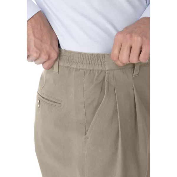 KingSize Mens Big ampamp Tall Tall WrinkleFree DoublePleat Pant with SideElastic WaistDark Khaki