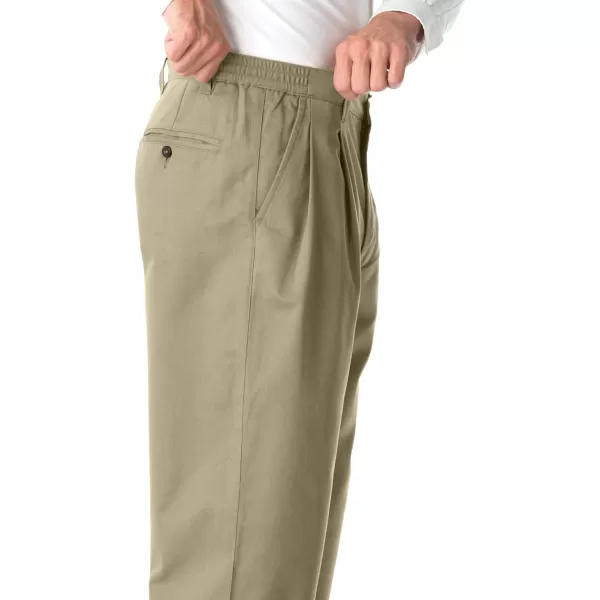 KingSize Mens Big ampamp Tall Tall WrinkleFree DoublePleat Pant with SideElastic WaistDark Khaki