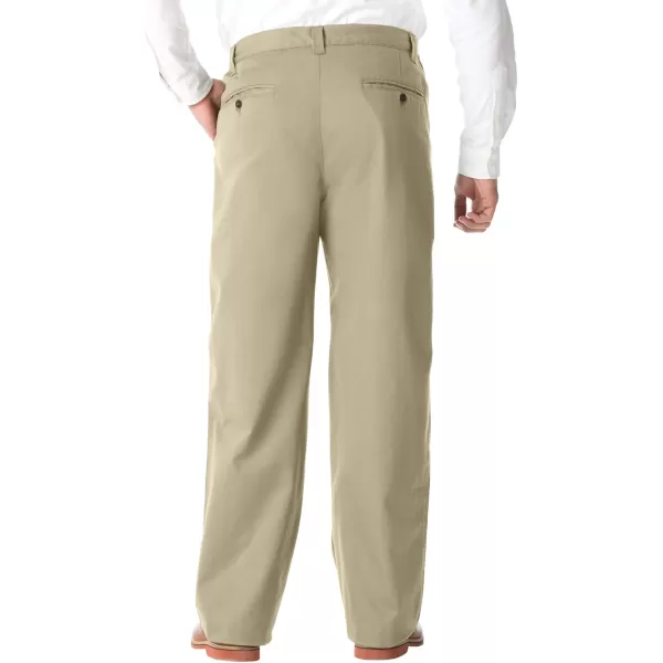 KingSize Mens Big ampamp Tall Tall WrinkleFree DoublePleat Pant with SideElastic WaistDark Khaki