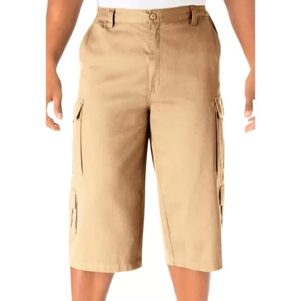 KingSize Mens Big ampamp Tall 17quot Side Elastic Cargo ShortsDark Khaki