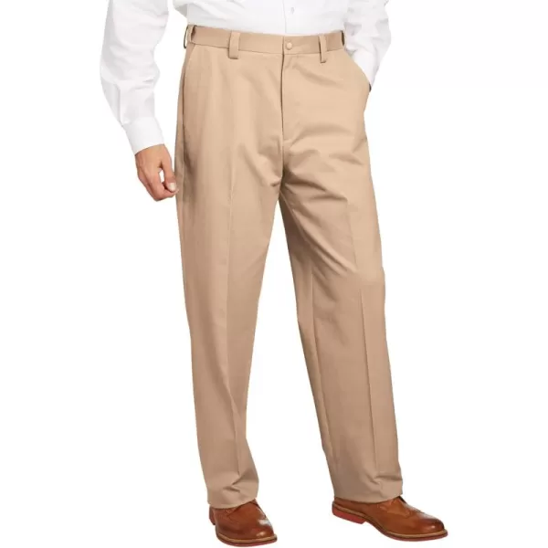 KingSize Mens Big ampamp Tall Classic Fit WrinkleFree Expandable Waist Plain Front PantsDark Khaki