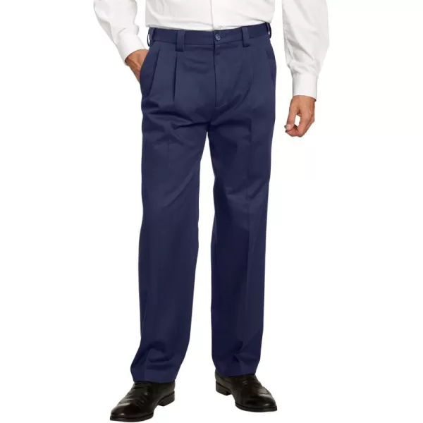 KingSize Mens Big ampamp Tall Classic Fit WrinkleFree Expandable Waist Pleat Front PantsNavy