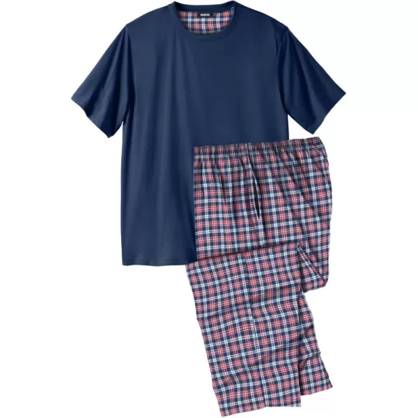 imageKingSize Mens Big ampamp Tall Jersey Knit Plaid Pajama SetNavy Red Plaid