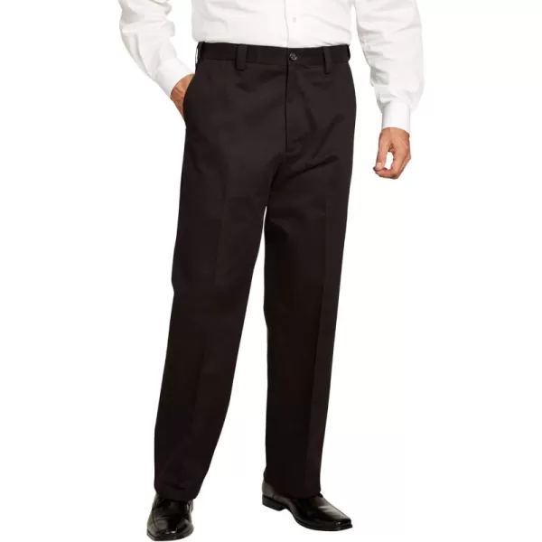 KingSize Mens Big ampamp Tall Relaxed Fit WrinkleFree Expandable Waist Plain Front PantsBlack