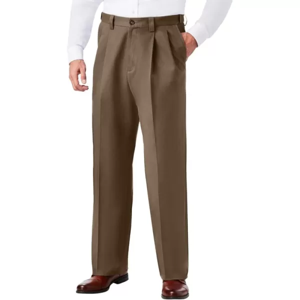 KingSize Mens Big ampamp Tall Relaxed Fit WrinkleFree Expandable Waist Pleated PantsCedar Brown