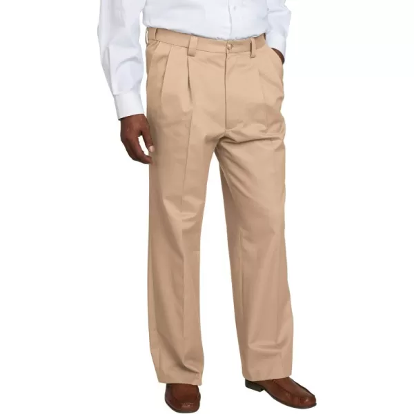 KingSize Mens Big ampamp Tall Relaxed Fit WrinkleFree Expandable Waist Pleated PantsDark Khaki