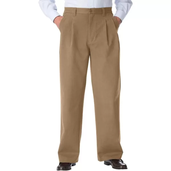 KingSize Mens Big ampamp Tall Tall WrinkleFree DoublePleat Pant with SideElastic WaistDark Khaki