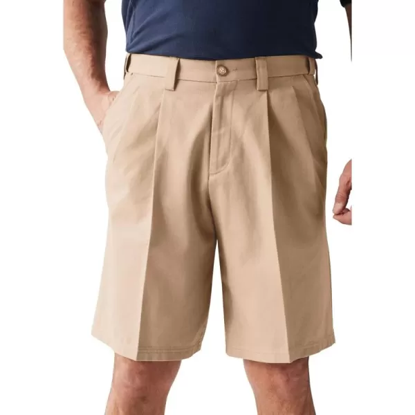 KingSize Mens Big ampamp Tall Tall WrinkleFree Expandable Waist Pleat Front ShortsDark Khaki