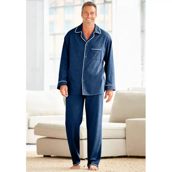 imageKingSize Mens Big ampamp Tall Long Sleeve Pajama SetNavy White Piping