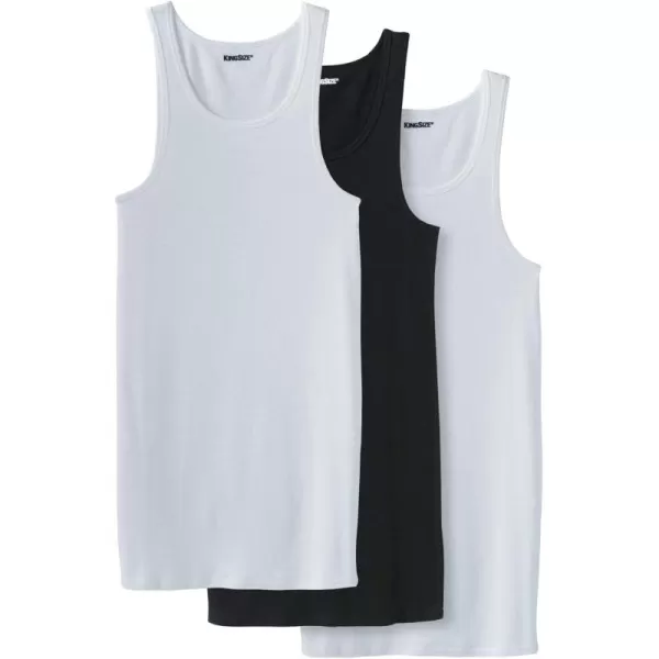 imageKingSize Mens Big ampamp Tall Ribbed Cotton Tank Undershirt 3PackAssorted Black White