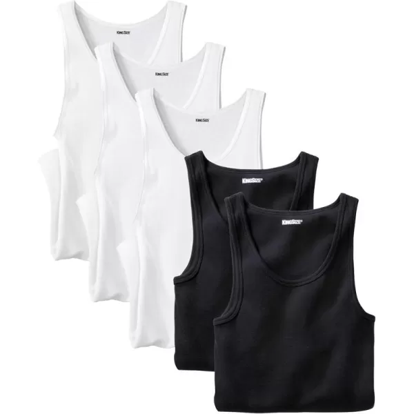 imageKingSize Mens Big ampamp Tall Ribbed Cotton Tank Undershirt 3PackAssorted Black White 5 Pack