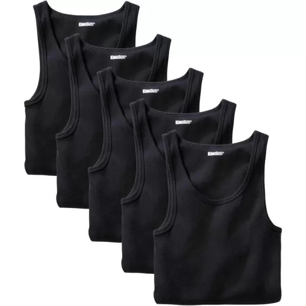 imageKingSize Mens Big ampamp Tall Ribbed Cotton Tank Undershirt 3PackBlack 5 Pack