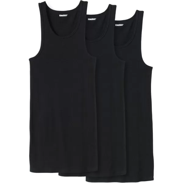 imageKingSize Mens Big ampamp Tall Ribbed Cotton Tank Undershirt 3PackBlack Classic