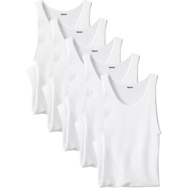 imageKingSize Mens Big ampamp Tall Ribbed Cotton Tank Undershirt 3PackWhite 5 Pack