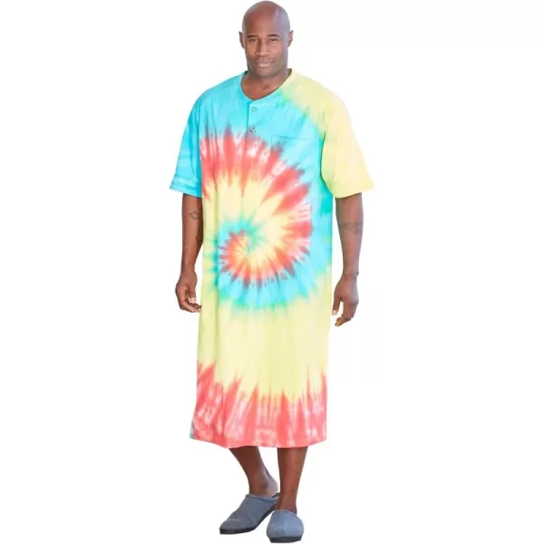 imageKingSize Mens Big ampamp Tall ShortSleeve Henley NightshirtMulti Tie Dye