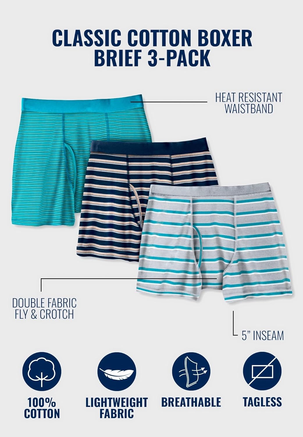 imageKingSize Mens Big ampamp Tall Cotton Boxer Briefs 3PackAssorted Colors