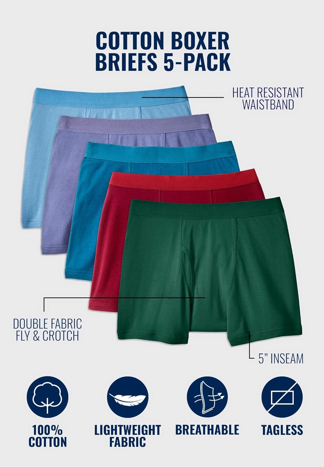 imageKingSize Mens Big ampamp Tall Cotton Boxer Briefs 5PackAssorted Colors
