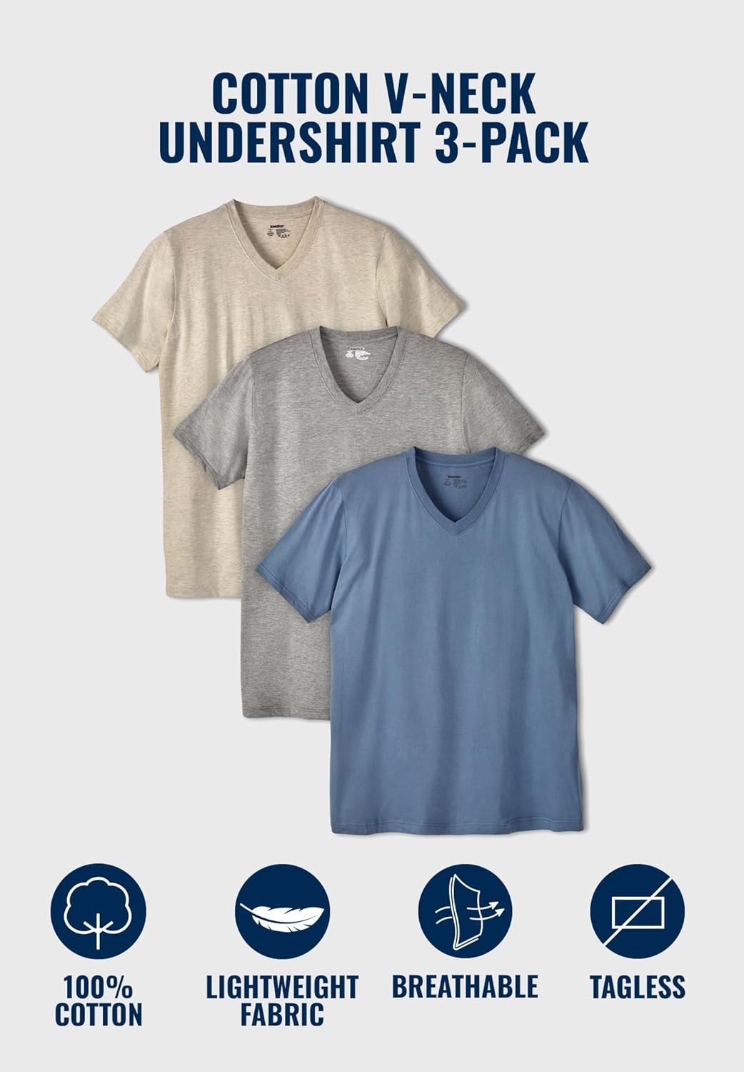 imageKingSize Mens Big ampamp Tall Cotton VNeck Undershirt 3PackAssorted Colors