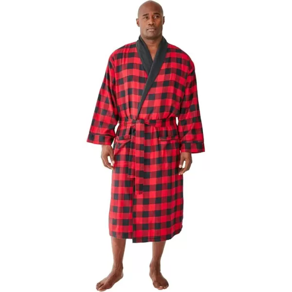 imageKingSize Mens Big ampamp Tall JerseyLined Flannel RobeRed Buffalo Check