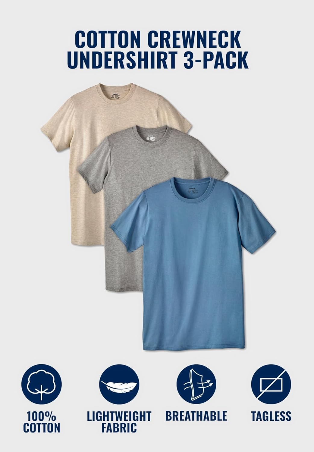 imageKingSize Mens Big ampamp Tall Cotton Crewneck Undershirt 3PackAssorted Colors 3 Pack