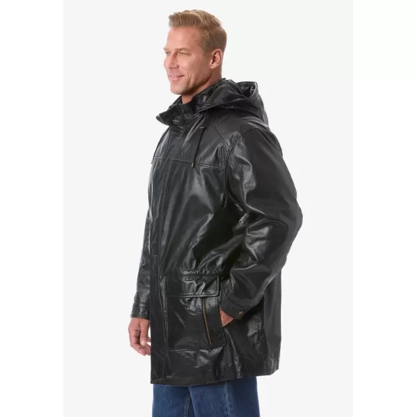 imageKingSize Mens Big ampamp Tall Hooded Leather ParkaBlack