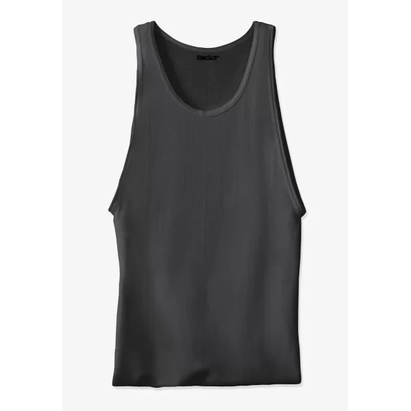 imageKingSize Mens Big ampamp Tall Ribbed Cotton Tank Undershirt 3PackBlack