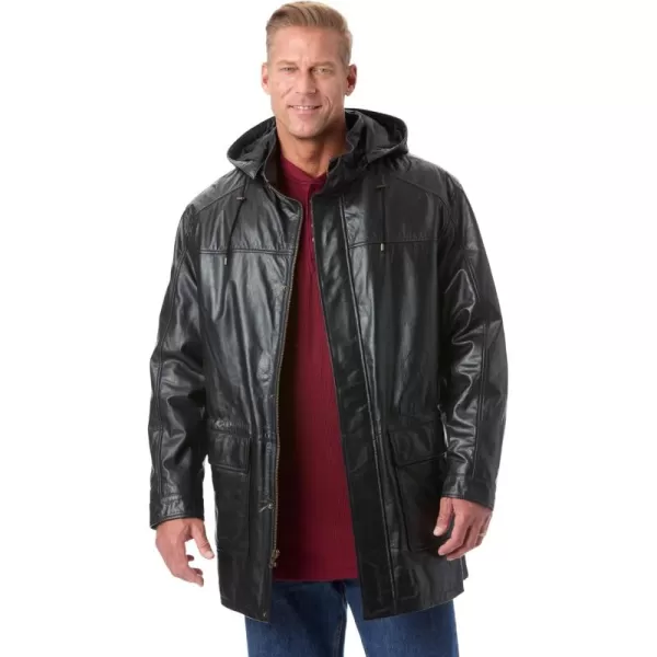 imageKingSize Mens Big ampamp Tall Hooded Leather ParkaBlack