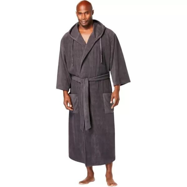 imageKingSize Mens Big ampamp Tall Hooded Microfleece Maxi Robe With Front PocketsCharcoal