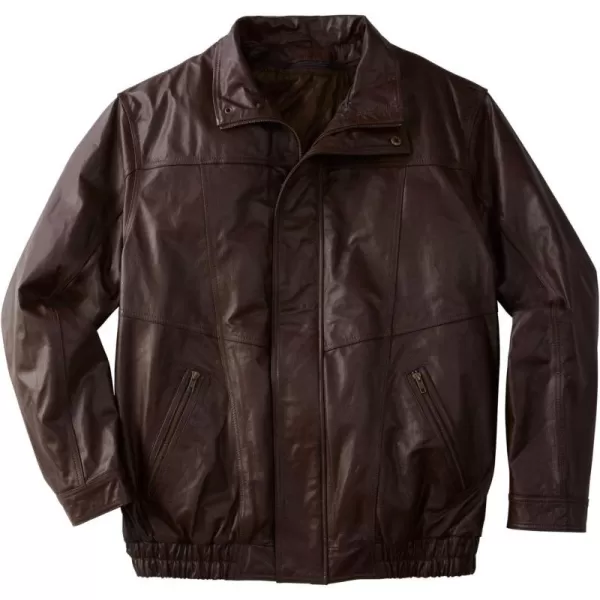 imageKingSize Mens Big ampamp Tall Leather Bomber JacketBrown