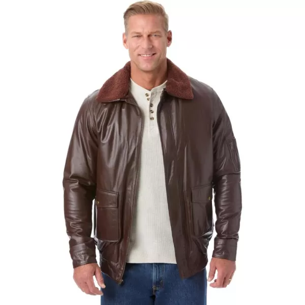 imageKingSize Mens Big ampamp Tall Leather Flight Bomber JacketBrown