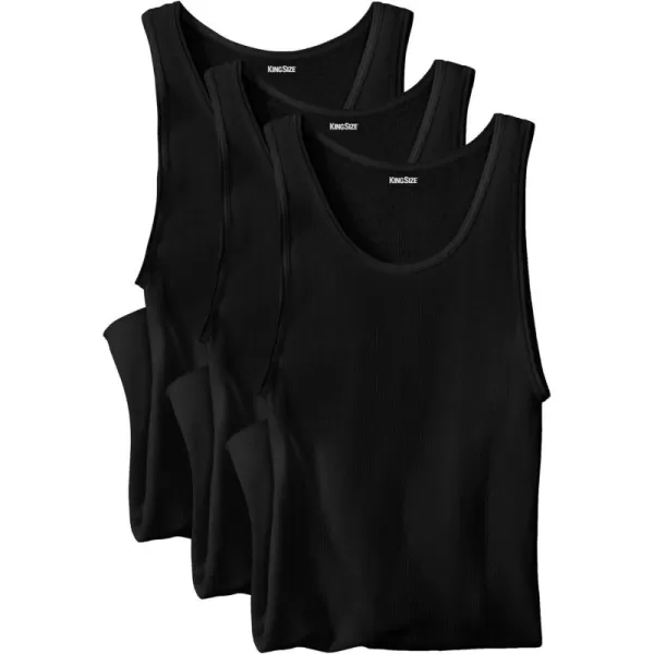 imageKingSize Mens Big ampamp Tall Ribbed Cotton Tank Undershirt 3PackBlack