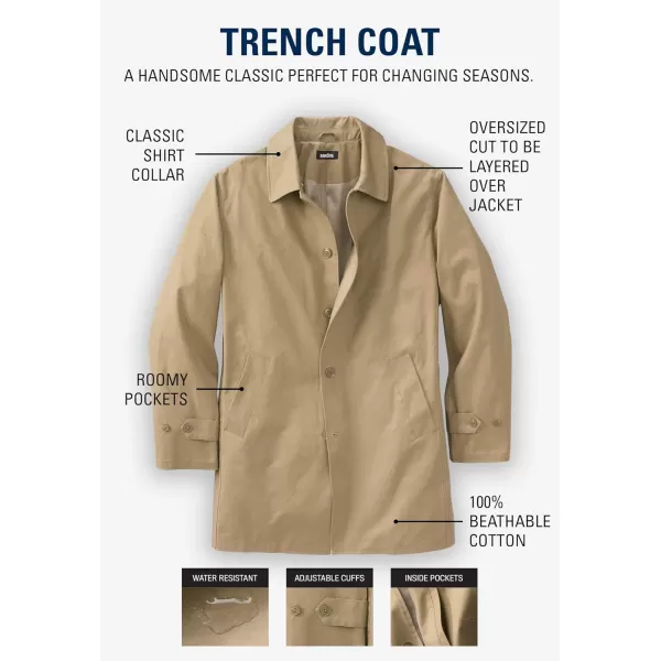imageKingSize Mens Big ampamp Tall Tall WaterResistant Trench CoatKhaki