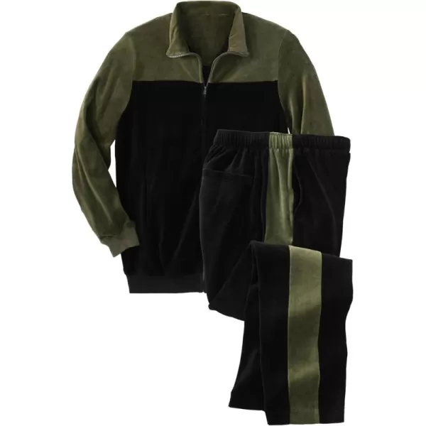 imageKingSize Mens Big ampamp Tall Colorblock Velour TracksuitDark Olive Black