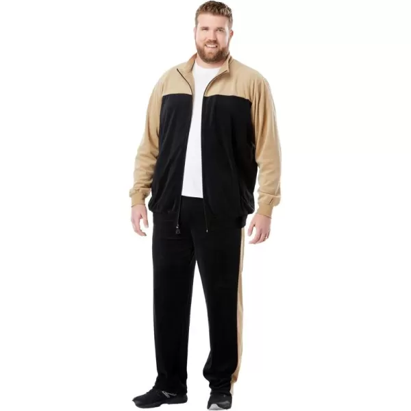 imageKingSize Mens Big ampamp Tall Colorblock Velour TracksuitKhaki Black