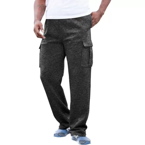 imageKingSize Mens Big ampamp Tall Fleece Cargo SweatpantsBlack White Heather 1390