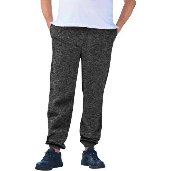 imageKingSize Mens Big ampamp Tall Fleece Elastic Cuff SweatpantsBlack White Heather 1484