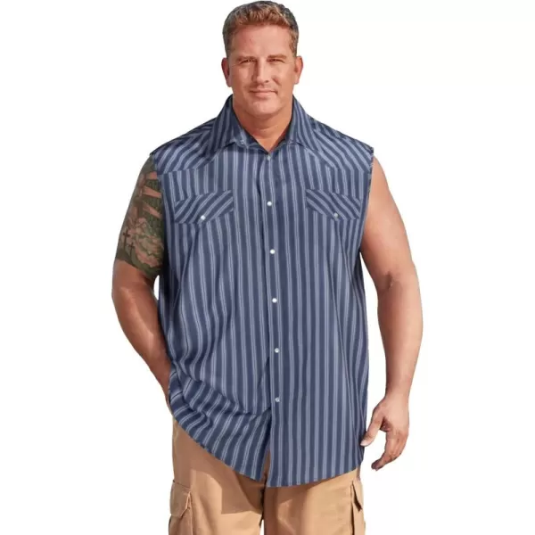 imageKingSize Mens Big ampamp Tall Tall Western Snap Front Muscle ShirtNavy Stripe