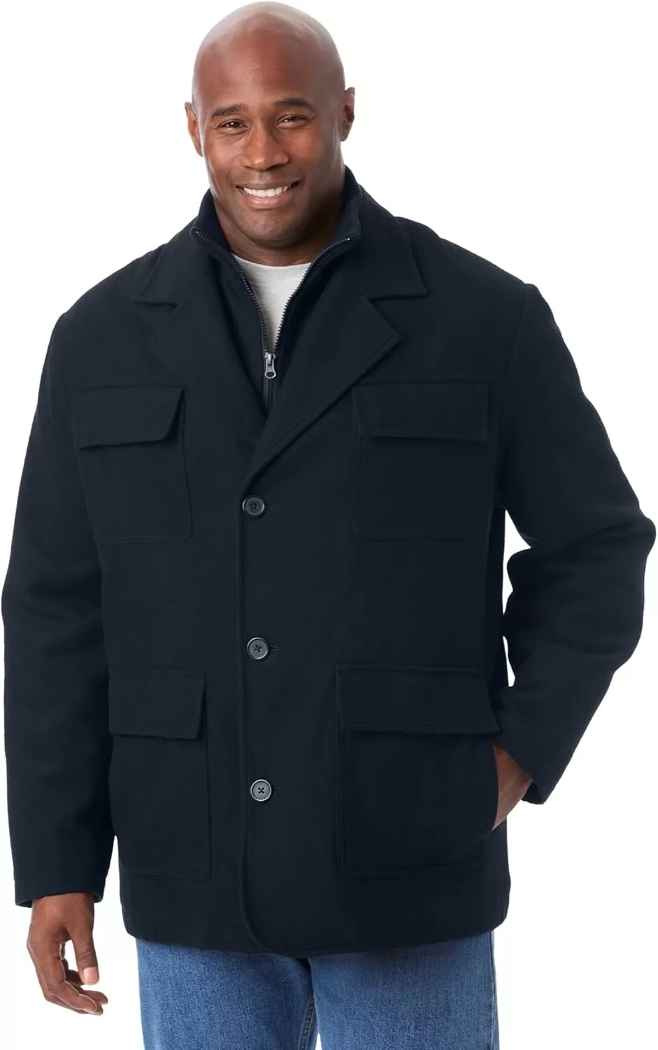 imageKingSize Mens Big ampamp Tall MultiPocket Wool Inset JacketBlack